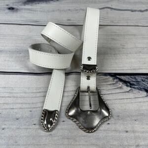 Illusions White Leather Retro Western Belt Size Small to Medium